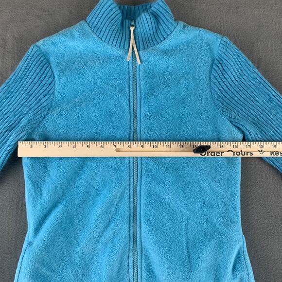 Y2K Express Jeans Aqua Fleece Rib Knit Zip Up Sweater Jacket Women’s M - Picture 3 of 6